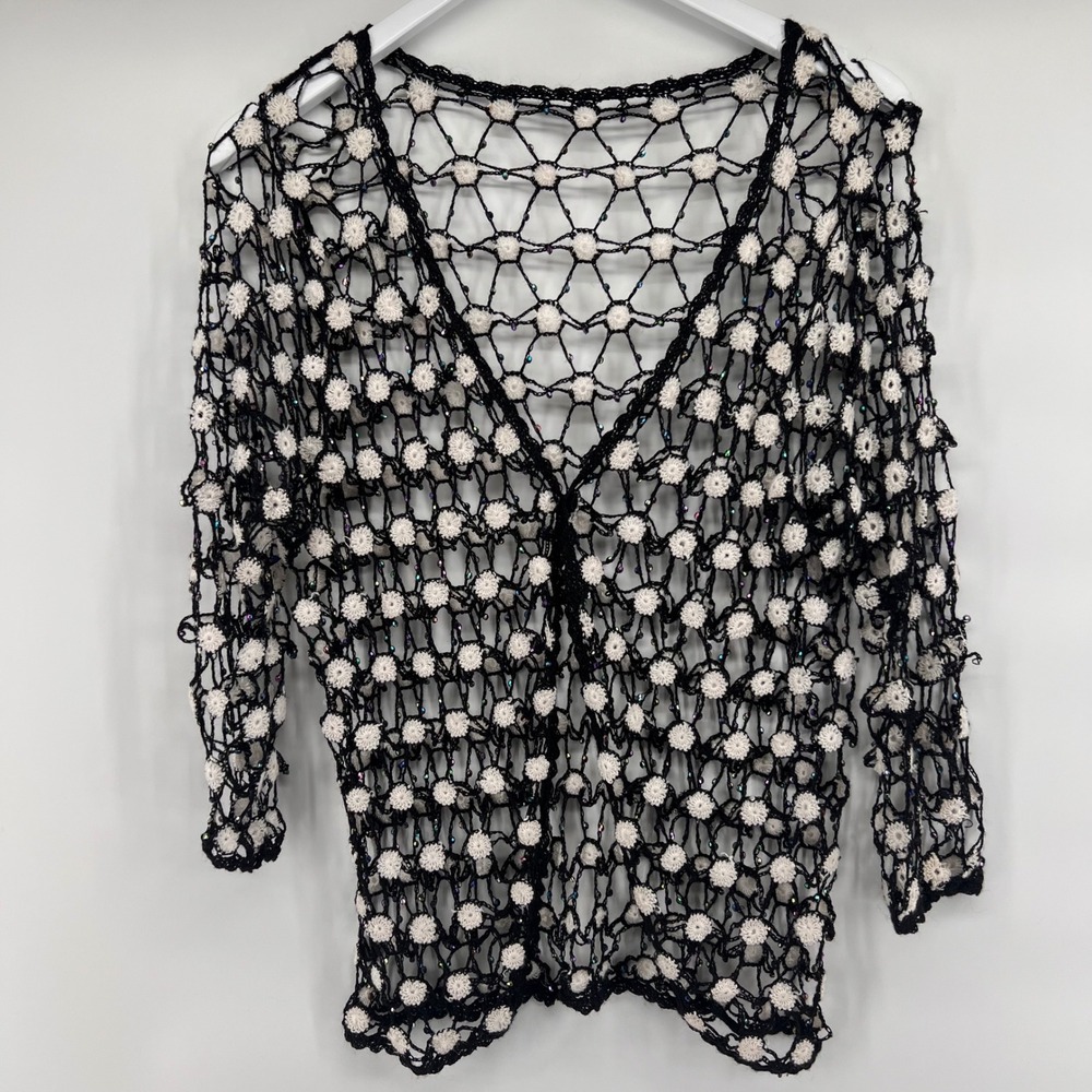 Unbranded Women OS Cardigan Crochet Beaded Floral Mesh Y2K Boho Festival Coastal